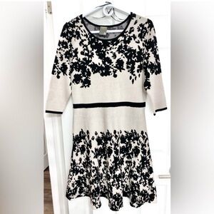 NWOT - Black and Cream Fit & Flare Knit Dress w/ 3/4 Sleeves